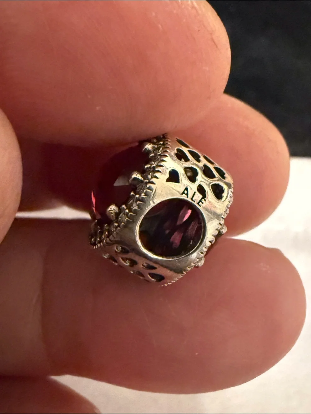 Pandora Sterling Silver Round Pink Crystal Charm with Clear Pavé Halo